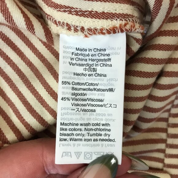 MADEWELL -WOMEN'S 0 - TAN/BROWN STRIPE BUTTON UP COTTON BLEND SKIRT - Picture 8 of 8